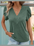 LAYERED SLEEVES V-NECK SHORT-SLEEVED BLOUSE