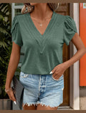 LAYERED SLEEVES V-NECK SHORT-SLEEVED BLOUSE
