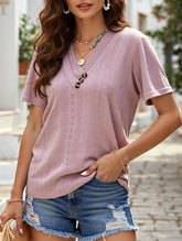 Temperament Casual Solid Color V-Neck Blouse ??Lightweight Summer Top for Women