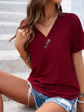 Temperament Casual Solid Color V-Neck Blouse ??Lightweight Summer Top for Women
