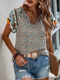 Casual Ethnic Style Printed V-Neck Short-Sleeve Loose shirt