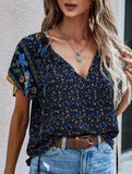 Casual Ethnic Style Printed V-Neck Short-Sleeve Loose shirt