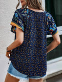 Casual Ethnic Style Printed V-Neck Short-Sleeve Loose shirt