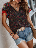 Casual Ethnic Style Printed V-Neck Short-Sleeve Loose shirt