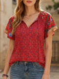 Casual Ethnic Style Printed V-Neck Short-Sleeve Loose shirt