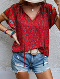 Casual Ethnic Style Printed V-Neck Short-Sleeve Loose shirt