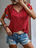 Casual Ethnic Style Printed V-Neck Short-Sleeve Loose shirt