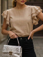 Sweet style Lotus leaf sleeves Round Neck T-shirt