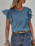 Sweet style Lotus leaf sleeves Round Neck T-shirt