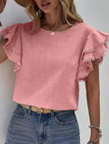 Sweet style Lotus leaf sleeves Round Neck T-shirt
