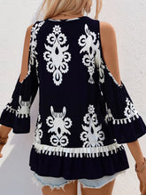 Lace Patchwork Fringe Lace-Up Shirt – Boho Viscose Blouse for Women