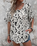 LEOPARD PRINT BLOUSE WITH ROUND NECK STRAP