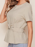 Round neck short-sleeved T-shirt belted tunic top