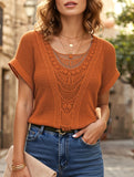 CUT-OUT LACE PATCHWORK SHORT SLEEVE T-SHIRT