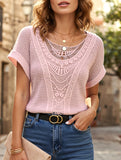 CUT-OUT LACE PATCHWORK SHORT SLEEVE T-SHIRT