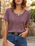 CUT-OUT LACE PATCHWORK SHORT SLEEVE T-SHIRT
