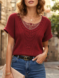 CUT-OUT LACE PATCHWORK SHORT SLEEVE T-SHIRT