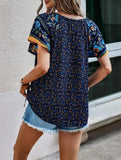 Clan Style Printed V-Neck Loose Fit Short Sleeve Shirt ??Women?™s Casual Summer Top