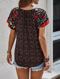 Clan Style Printed V-Neck Loose Fit Short Sleeve Shirt ??Women?™s Casual Summer Top