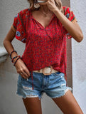 Clan Style Printed V-Neck Loose Fit Short Sleeve Shirt ??Women?™s Casual Summer Top