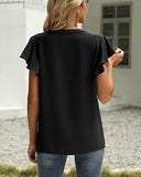 V-Neck Fly Sleeve Short Sleeve Solid Color Top ??Sleek & Stretchy Fit
