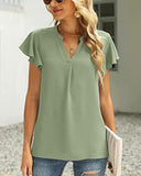 V-Neck Fly Sleeve Short Sleeve Solid Color Top – Sleek & Stretchy Fit