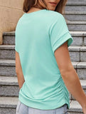 Stylish side pleated shoulder short sleeve shirt