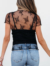 Fashion Pullover Solid Color Lace Patchwork Top ??Women?™s Stylish Stretch Knit