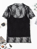Fashion Pullover Solid Color Lace Patchwork Top ??Women?™s Stylish Stretch Knit