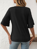 Solid Color V-Neck T-Shirt with Lotus Sleeves – Soft & Flowy, S–XXL