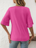 Solid Color V-Neck T-Shirt with Lotus Sleeves – Soft & Flowy, S–XXL
