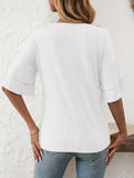 Solid Color V-Neck T-Shirt with Lotus Sleeves – Soft & Flowy, S–XXL