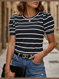 CASUAL LAMB LEG SLEEVE STRIPED CREWNECK T-SHIRT