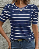 CASUAL LAMB LEG SLEEVE STRIPED CREWNECK T-SHIRT