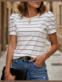 CASUAL LAMB LEG SLEEVE STRIPED CREWNECK T-SHIRT