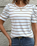 CASUAL LAMB LEG SLEEVE STRIPED CREWNECK T-SHIRT