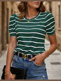 CASUAL LAMB LEG SLEEVE STRIPED CREWNECK T-SHIRT