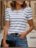 CASUAL LAMB LEG SLEEVE STRIPED CREWNECK T-SHIRT