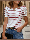 CASUAL LAMB LEG SLEEVE STRIPED CREWNECK T-SHIRT