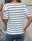 CASUAL LAMB LEG SLEEVE STRIPED CREWNECK T-SHIRT