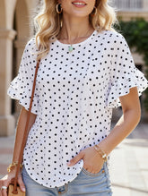 Polka Dot Batwing Sleeve Ruffle Loose Top ??Women's Lightweight Casual Blouse