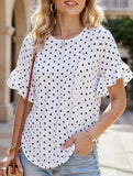 Polka Dot Batwing Sleeve Ruffle Loose Top ??Women's Lightweight Casual Blouse