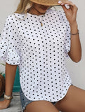 Polka Dot Batwing Sleeve Ruffle Loose Top ??Women's Lightweight Casual Blouse