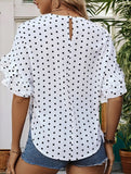 Polka Dot Batwing Sleeve Ruffle Loose Top ??Women's Lightweight Casual Blouse