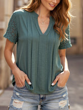 BASIC LACE-TRIM V-NECK CASUAL T-SHIRT