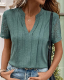 BASIC LACE-TRIM V-NECK CASUAL T-SHIRT