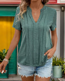 BASIC LACE-TRIM V-NECK CASUAL T-SHIRT