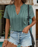 BASIC LACE-TRIM V-NECK CASUAL T-SHIRT