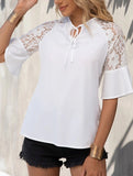 Lace Patch Tie Waist Blouse ??Adjustable Fit, XS?“XXL