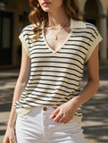 V-Neck Casual Striped Lapel Knitted Sweater ??Comfortable Blend for Everyday Wear
